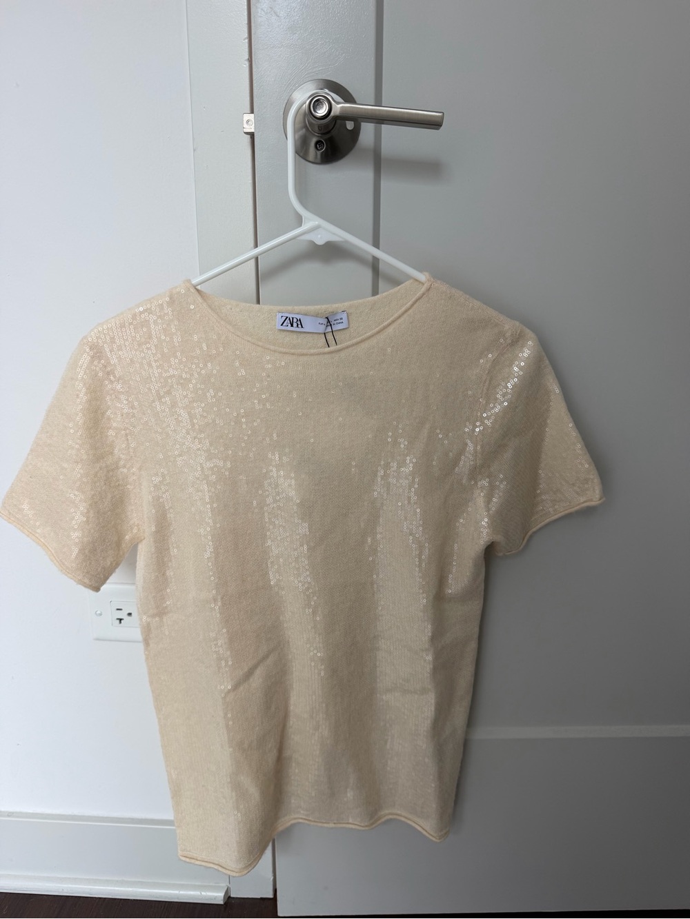 Zara Cream Sequin Knit Top
